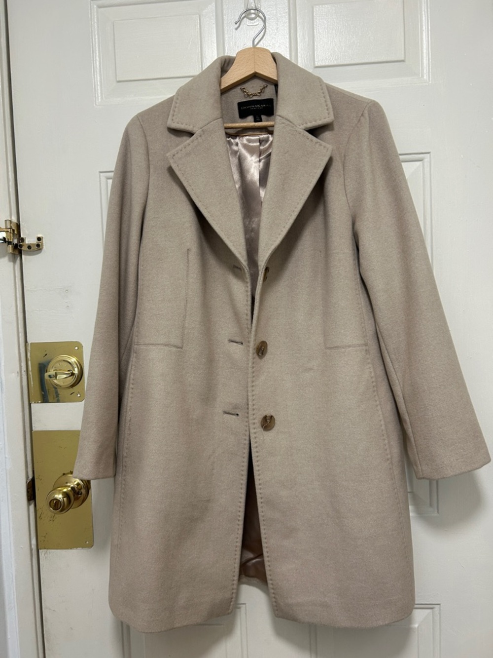 Donna Karan Wool-Blend Single-Breasted Coat — Beige
